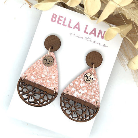 Baby Pink Sparkle Timber Garden Earrings