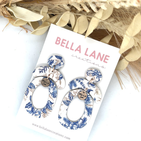 Blue Floral Oval Arch Earrings