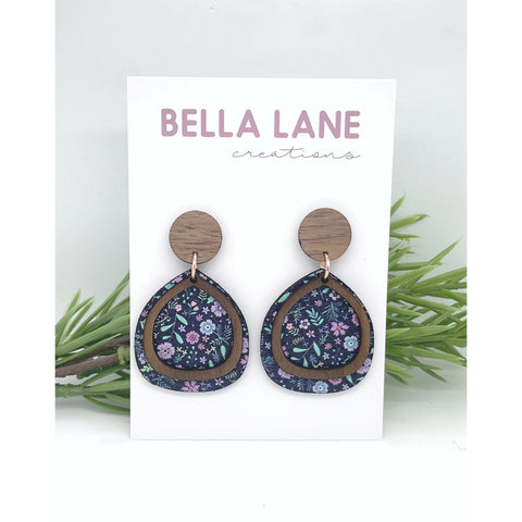 Lavender Navy Blossom Baby Drop Earrings