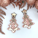 Baby Pink Sparkle Christmas Tree Earrings