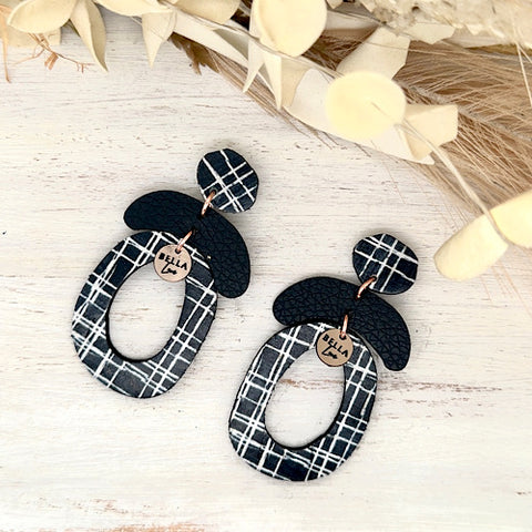 Black + White Check Oval Arch Earrings