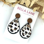 White Leopard + Black Teardrop Earrings