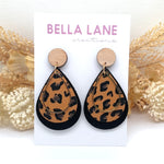 Caramel Leopard + Black Teardrop Earrings