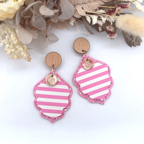 Pink Sparkle Stripe Scalloped Moroccan Earrings