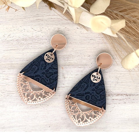 Navy Lace Rose Gold Tuscany Earrings